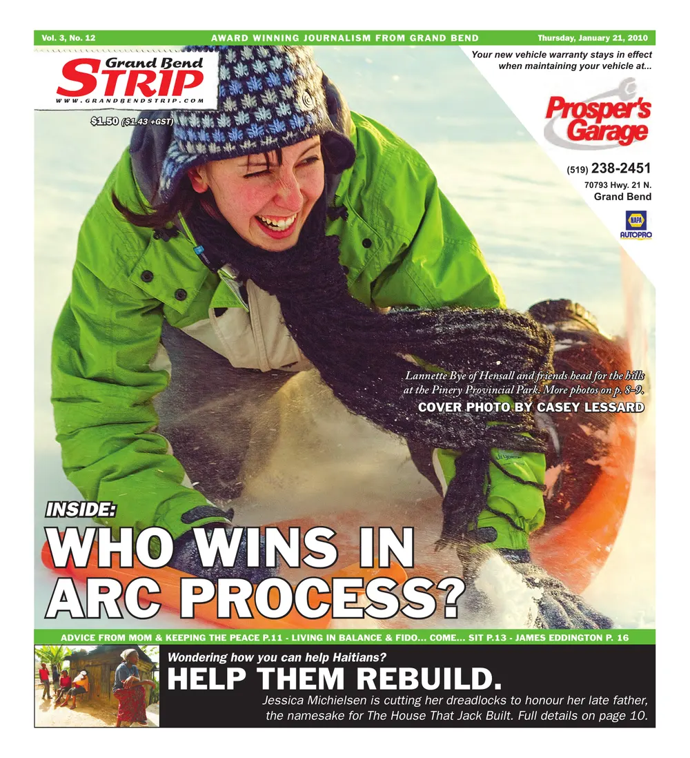 Front page of the Grand Bend Strip, January 21, 2010